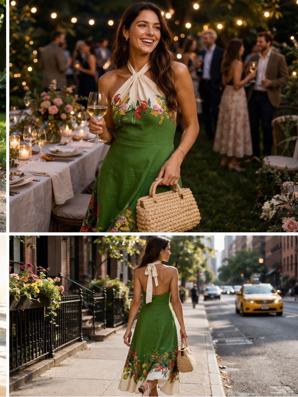 H&M Premium women's Linen-blend Green and Floral Midi Dress - Picture 5 of 15